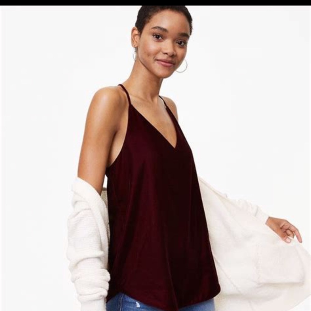 NWT - LOFT Strappy Velvet Cami Burgundy. Gorgeous color!! Sz. Small